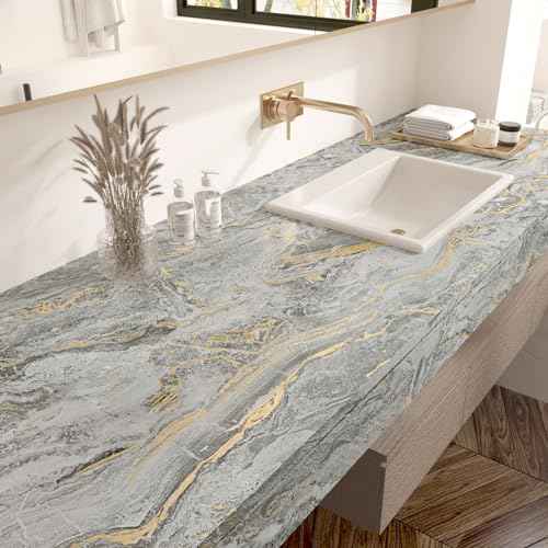 Wallercity Gold/Grey Marble Contact Paper Matte Peel and Stick Countertops Wallpaper Waterproof Self Adhesive Marble Wallpapers for Cabinets and Drawers Kitchen Bathroom Vinyl Film 15.8x78.7 Inch