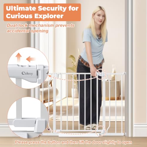 Cideny White Baby Gate 29-40 Inch Wide, Auto Close, Indoor Pet & Child Safety