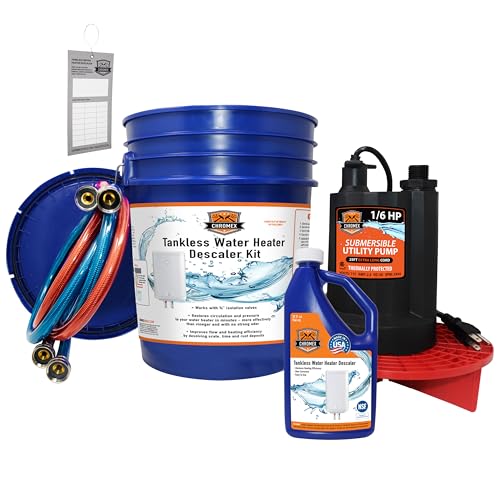 Chromex Tankless Water Heater Flush Kit with NSF Descaler & 1/6HP Pump - 1 Quart with Standard Hoses