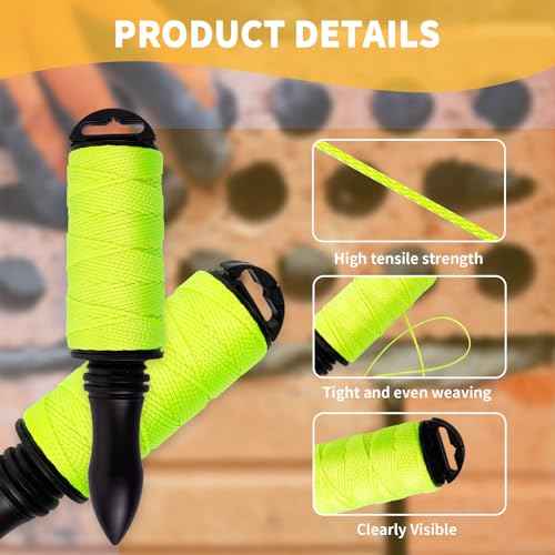 250ft #18 Neon Green Mason Line with Handle - High Visibility, Durable | Masonry, Construction, DIY