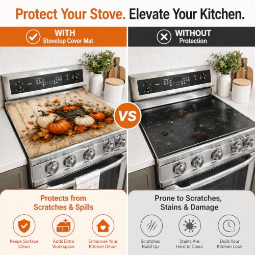 Fall Pumpkin Stove Top Cover 28x20 Inch for Electric Glass Cooktop - Orange