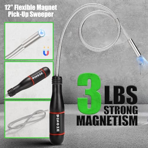 Pinoze 3-Piece Collapsible Magnetic Parts Tray Set with 12" Flexible Magnetic Pickup Tool - Green