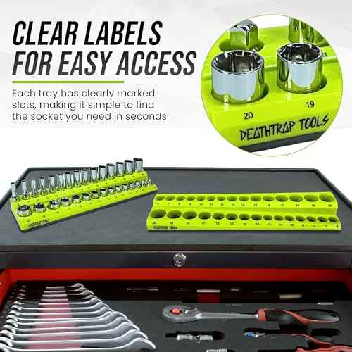 Magnetic Socket Organizer - Metric Sizing - Pack of 3 - Socket Organizers for Tool Box Drawer - 1/4, 3/8, & 1/2 Drive Socket Holders - Socket Set Organizer - Socket Tray - Tool Box Socket Organizer