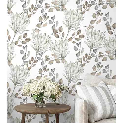 CiCiwind Floral Wallpaper Peel and Stick Wallpaper for Bedroom Bathroom Boho Leaf Contact Paper Textured Self Adhesive Removable Botanical Eucalyptus Vinyl Wall Paper 17.3" ¡¿ 197"