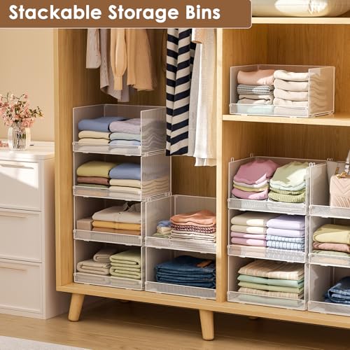 Tiaoheka White 4-Tier Stackable Closet Organizer Shelves - Foldable Storage Bins