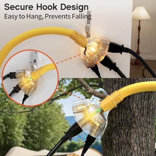 Deeklify 2 FT Heavy Duty 12 Gauge Outdoor Extension Cord with Multiple Outlets