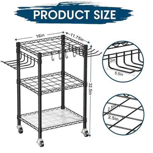 T1 Garden Tool Organizer£¨With Lockable Wheels£©Heavy Duty Garage Tool Storage for Yard£¬Shed£¬Outdoor and Lawn£¬Freestanding Tool Organizers and Storage UP to 50 Tools£¬Black with Anti-Tip Device