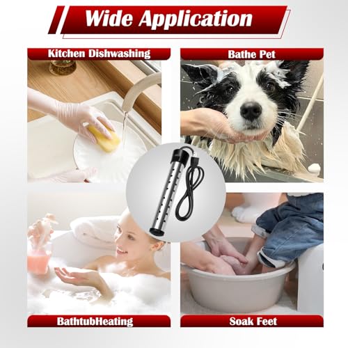Eaakkoom 1500W Immersion Water Heater for Buckets & Small Pools - Rapid Heating, Anti-scalding Safety Guard, 5 Gallon Capacity
