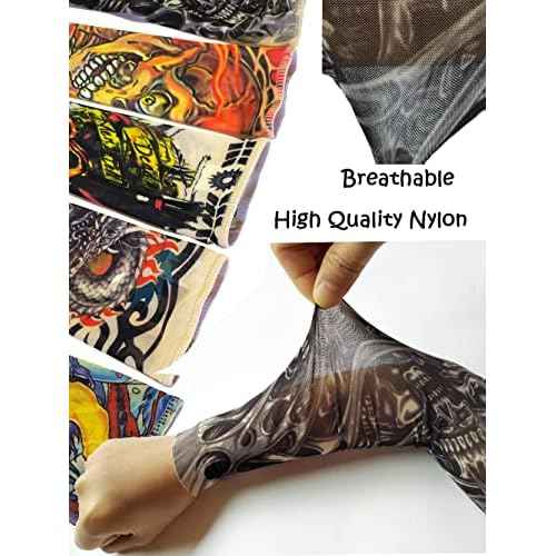 Temporary Tattoo Sleeves for Kids, Fake Slip On Arm Sunscreen Sleeves, 6pcs - Eagle,Skull,Dragon,Clown, Snake,etc
