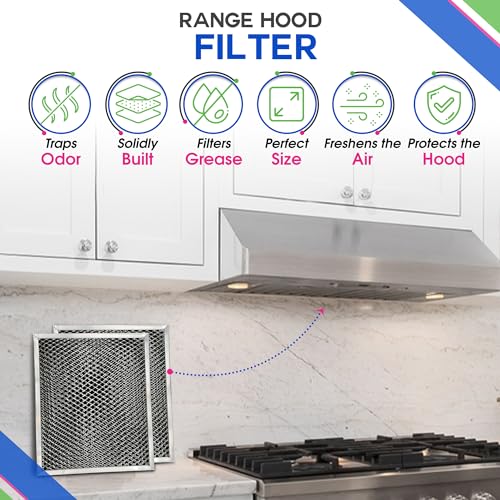 Stove Vent Filter 41F 97007696 2-Pack Fits Nutone Broan Range Hood (8.75 x 10.5 in)