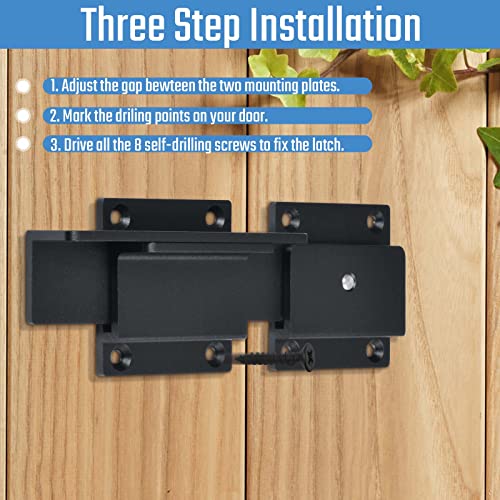 Black 7-Inch Outdoor Gate Latch Lock with Padlock Hole for Wooden Fence - Steinwhale
