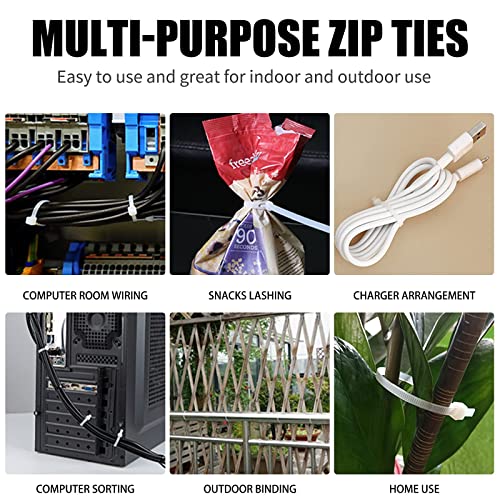 OUPENG 600 Pack Self-Locking Nylon Cable Ties Assorted Sizes 4-12 Inch White