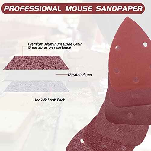 ZEHIQ Mouse Sander Sandpaper, Palm Mouse Sander Pads, Detail Sandpaper Assortment 40 60 80 120 240 320 Grits for Wood Furniture, Metal (60Pcs)