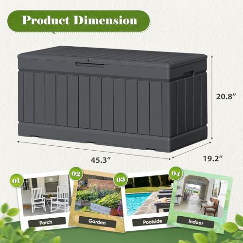 Flamaker 80 Gallon Waterproof Resin Outdoor Storage Box Grey Deck Bench