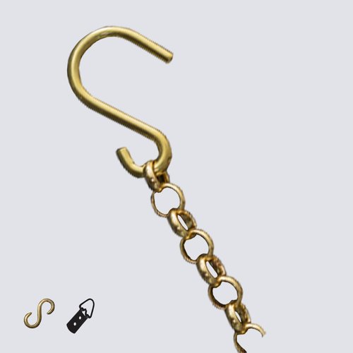 UrbanUp Picture Rail Hanging System Brass Chain with Hooks & D - Rings, 3.3ft Long Gold Chain for Picture Hanging Rail, Picture Hanging Hardware Adjustable(4pcs)
