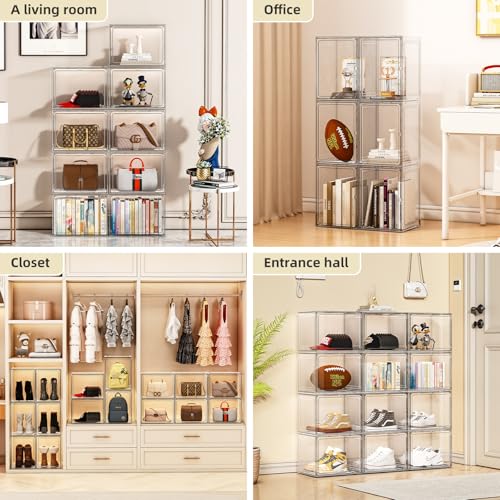 XL-5 Pack Purse Organizer for Closet - White, Stackable Handbag Storage with Magnetic Door