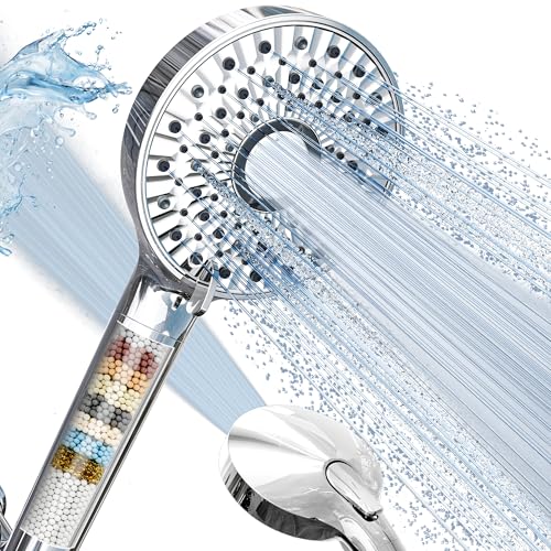 Silver Magichome 10-Mode Filtered Handheld Shower Head with Detachable Chrome Filter & Stainless Hose