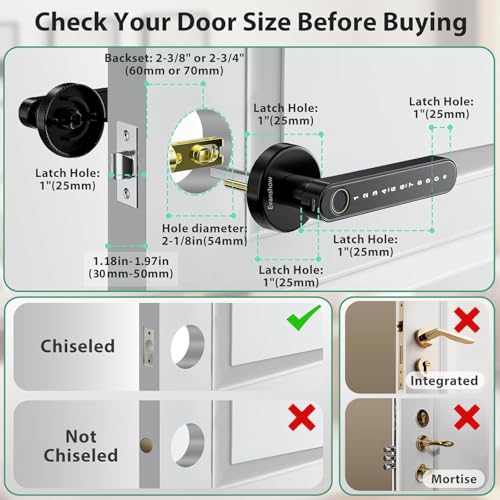 Evanshow Black Biometric Fingerprint Door Lock with Keypad & Emergency USB