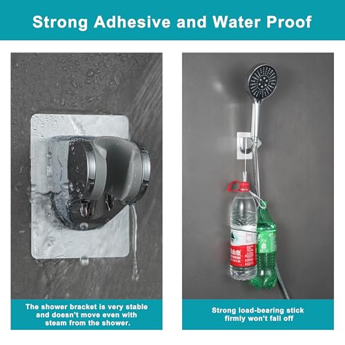 GwernKB Silver Shower Head Holder Wall Mount No Drilling Adhesive Bracket for Handheld Shower, Adjustable & Strong Grip