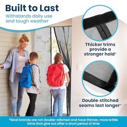 Flux Phenom Magnetic Screen Door - Bugs Out, Breeze in - 9min Install Auto-Sealing Heavy Duty Double Stitched Mesh, 52 Magnets, Hands Free Sliding & Patio Doors Net, Pet & Kid Friendly, 38 x 82 Inch