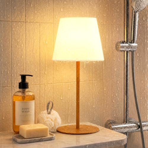 Kakanuo Rechargeable Waterproof Shower Lamp - Wood Grain, 11in Cordless Bathroom Light