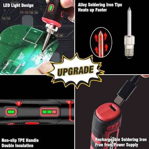 FrogBro Upgrade 11W 2500mAh Cordless Soldering Iron Kit, Max 968¢µ Fast Heating Portable, USB Rechargeable High Capacity with Touch Sensor & LED Spotlight