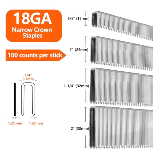 SITLDY 304 Stainless Steel 18 Gauge 1/4 Inch Narrow Crown Staples - 1000 Count, 1 Inch Length