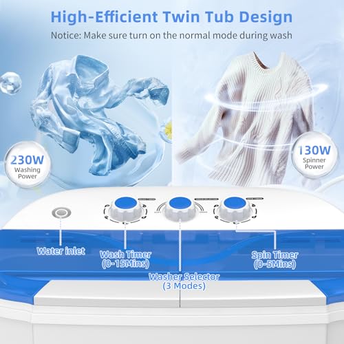 VCJ Portable Twin Tub Washing Machine 14lbs Capacity Compact Laundry Washer & Spinner for Apartments RVs Dorms