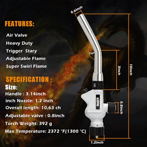 BLUEFIRE Pearl Metal Handle Turbo Torch Head, Multi-Purpose Auto Blowtorch fuel by Propane MAPP MAP PRO, Great Cooking Gadget for Chef,Welding Brazing Nozzle for Professional