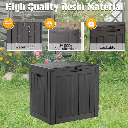 NUNU LAB 35 Gal Outdoor Waterproof Lockable Deck Box - Black, Striped