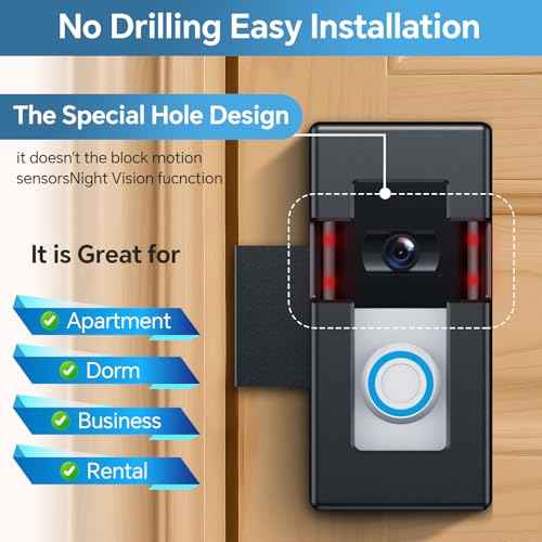 Anti-Theft Video Doorbell Mount Compatible with Ring/Blink Wireless Video Doorbell 1/2/3/3 Plus/4/2023 Release,Not Block Doorbell Motion Sensor,No-Drill Mounting Bracket,for Houses,Apartments,Black