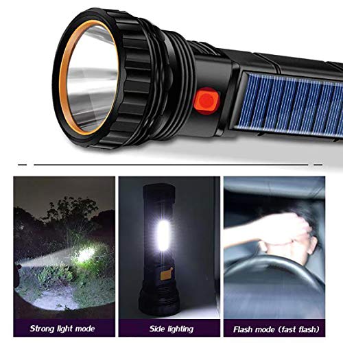 E-SHIDAI Solar Rechargeable Flashlight - Black, 1 Pack Camping & Emergency Light