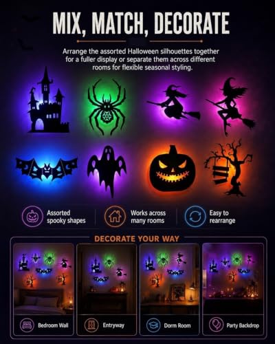 XWLYCNO 30pcs Halloween LED Wall Decor Lights 3D Bat Silhouette Set