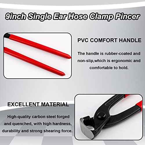 Ear Clamp Pliers 9 Inch Hose Clamp Crimping Tool Carbon Steel Pinch Clamp Pliers Install Remove Clamp Nail Puller Tool for repairing pipes, fuel lines