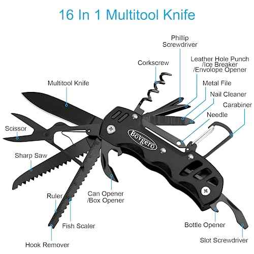 Multitool Knife, 16 in 1 Pocket Knife, Handmade Multi Tool Knife, Birthday Christmas Gift for Men Women Him Her Boyfriend Girlfriend Dad Husband, Black