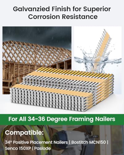Meite 35° Joist Hanger Nails 1-1/2'' x 0.131'' Galvanized 2000PCS - Compatible with 34-36 Degree Nail Guns
