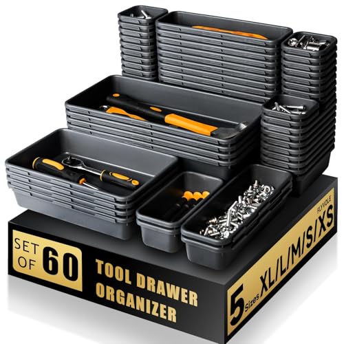 Flyvole 60 PCS Tool Box Organizer Tray - 5 Sizes, Black (XL-XS) 60 Pieces