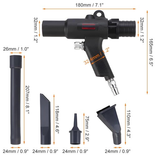 BAUSATZ Pneumatic Vacuum Cleaner Kit Dual Function Air Vacuum Blow Gun and Suction Vacuum Includes 4 Air Nozzles, 47in Dust Collection Tube, Dust Collection Bag (Grey)