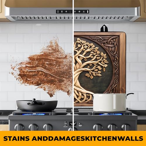 Tree of Life 28x20 Inch Stove Top Cover - BVBOX Non-Slip Silicone Protector, 2 in 1 Kitchen Mat for Stovetop & Countertop