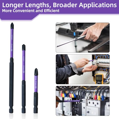 Electrician Impact Screwdriver Bit Set, 1/4¡± Hex-Shank S2 Steel FPH1 & FPH2 Screwdriver Bit Set for Electricians, 6PCS Phillips Cross Slot Head Screw Driver Drill Bits with Magnetism