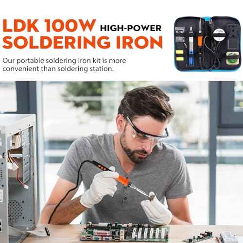 LDK Soldering Iron Kit, 100W Digital Soldering Iron Cautin for Electronics, Soldering Iron Pen Soldering Gun Jewelry Welding Kit with 5pcs Tips, Stand, Solder, Solder Paste, Solder Sucker, Tweezers