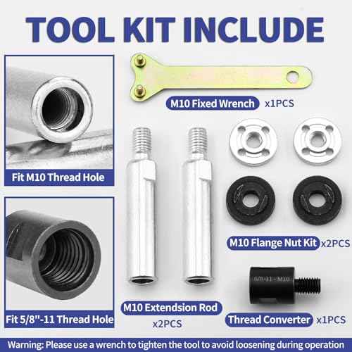 Angle Grinder Extension Rod 3/8" M10 Thread Shaft Connecting Kit 8PCS for 100 Type Angle Grinder & Polisher Attachments with Fixed Wrench, Converter Female to M10 Male and Flange Nut Set