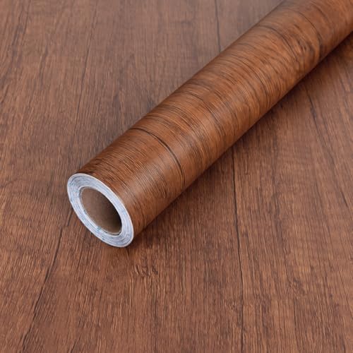 Abyssaly Reddish Brown Wood Grain Contact Paper Peel and Stick 17.7" x 118" for Cabinets & Furniture