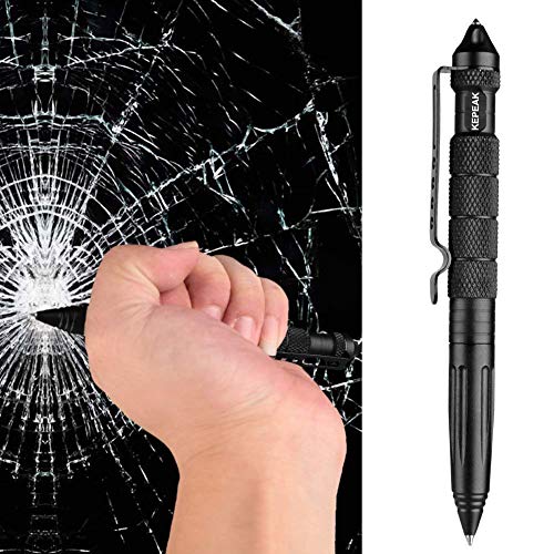Black KEPEAK Tactical Pen with Glass Breaker & 6 Refills – Self Defense & Emergency Survival Tool