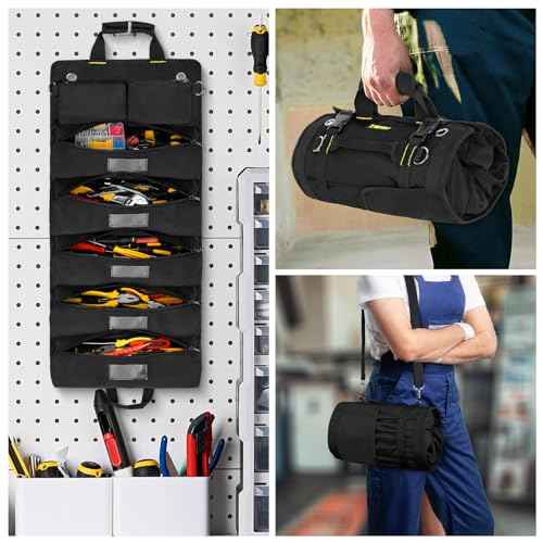 Tool Bag,Large Roll Up Tool Bag Organizer,13 Pockets Tool Roll Storage Pouch,Heavy Duty Portable Tool Storage Carrier Bag for Men,Mechanic,Electrician & Hobbyist,Black