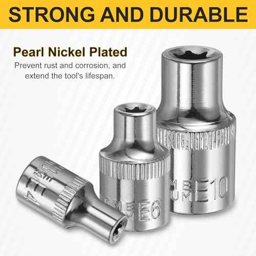 HARFINGTON 6pcs E-Torx Socket 1/4" Drive E4-E10 External Torx Deep Socket CR-V 6 Point Spline Socket Star Female Bit Socket for Auto Repairs Home Maintenance DIY Hand-making 1" Length