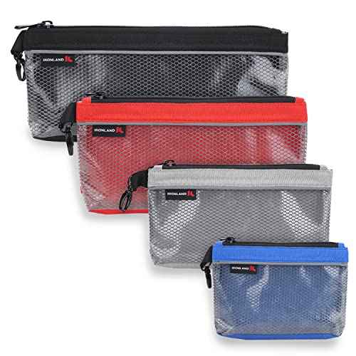 IRONLAND Zipper Pouches, Small Tools Bag, Waterproof Mesh Pouches, Tool Zipper Pouch, Travel Pouch, Clear Cosmetic Bag Case 4 Pack