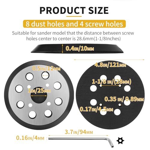 1 Pack 5" 8 Hole Replacement Sander Metal Pad Compatible with Milwaukee 6021-21 6034-21 2648-20 2648-21 Orbital Sander Hook and Loop Replacement Part #51-36-7100 (4 Screw Holes Sander Pads)