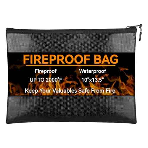 Fireproof Document Bag (10"x13.5"), Waterproof Holder with Zipper for Passport, Important Papers, Cash, Money and Valuables, Secure Storage Organizer for Travel, Home, Office