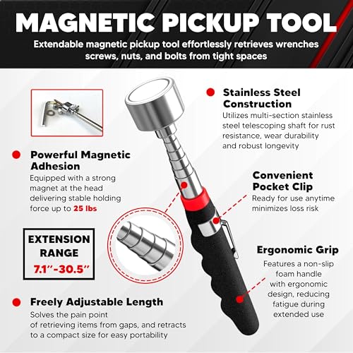 C&T Magnetic Tool Mat Set (4 Sizes) with 25Lb Telescoping Magnetic Pickup Tool